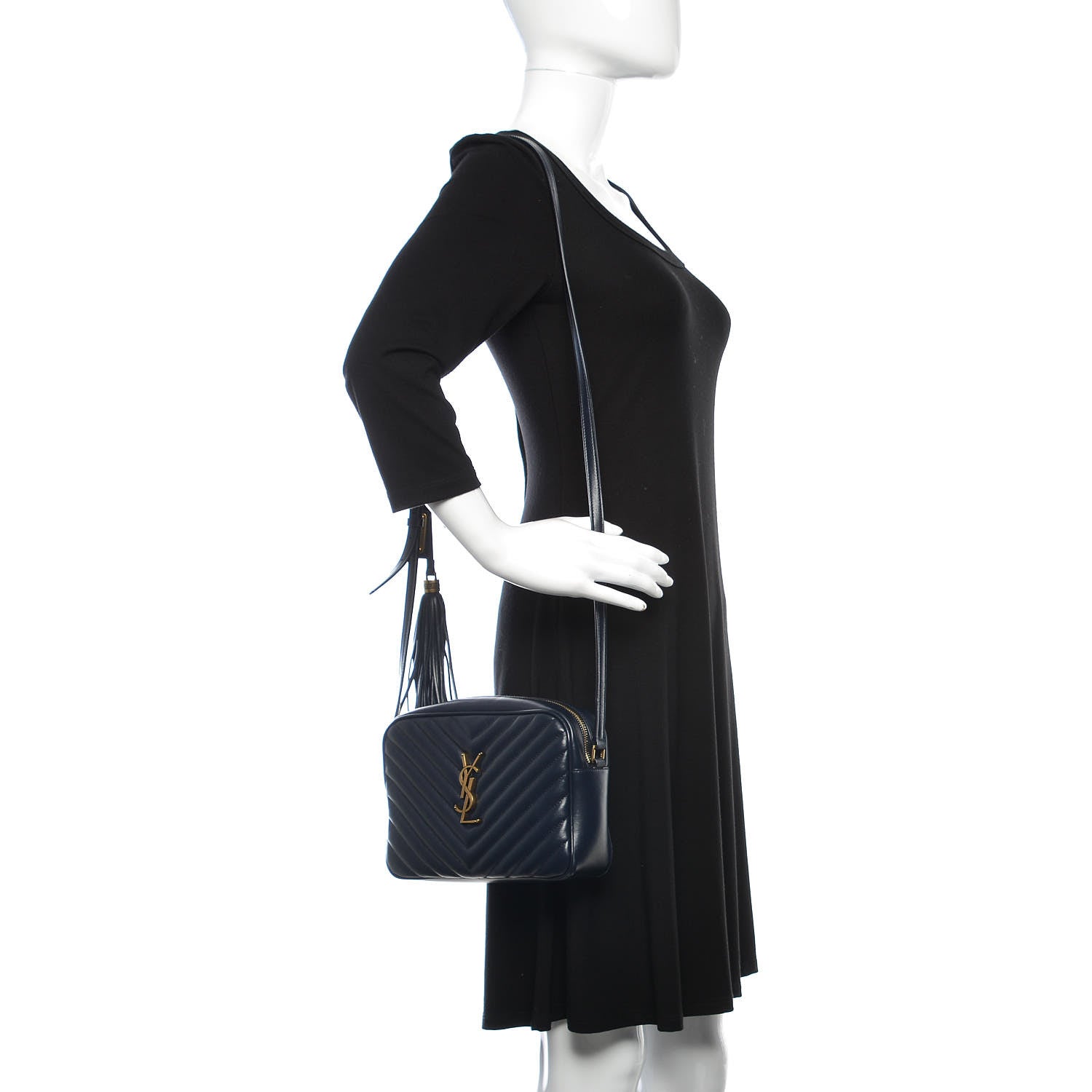 Saint Laurent Calfskin Matelasse Monogram Lou Camera Bag Navy 2 of 8