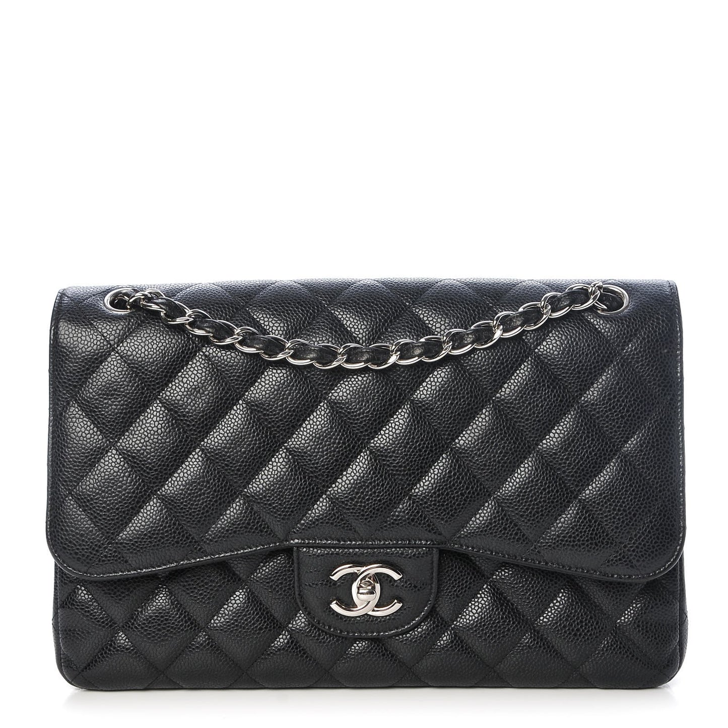 Caviar Quilted Jumbo Double Flap Black