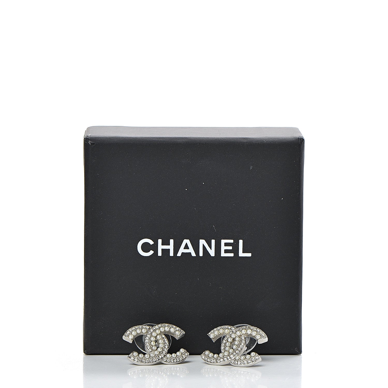 Chanel Pearl Crystal CC Snow Palace Earrings Silver 5 of 5