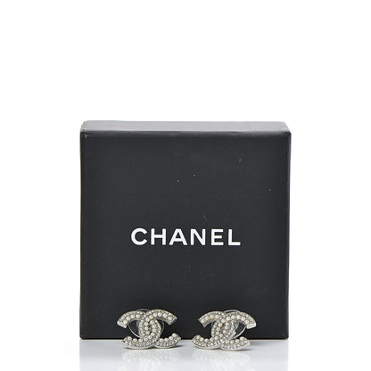 Chanel Pearl Crystal CC Snow Palace Earrings Silver 5 of 5