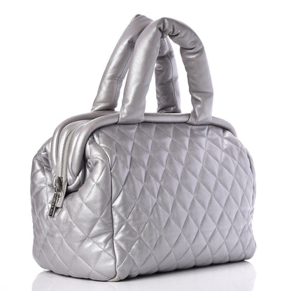Chanel Metallic Lambskin Quilted Coco Cocoon Bowler Silver 4 of 7