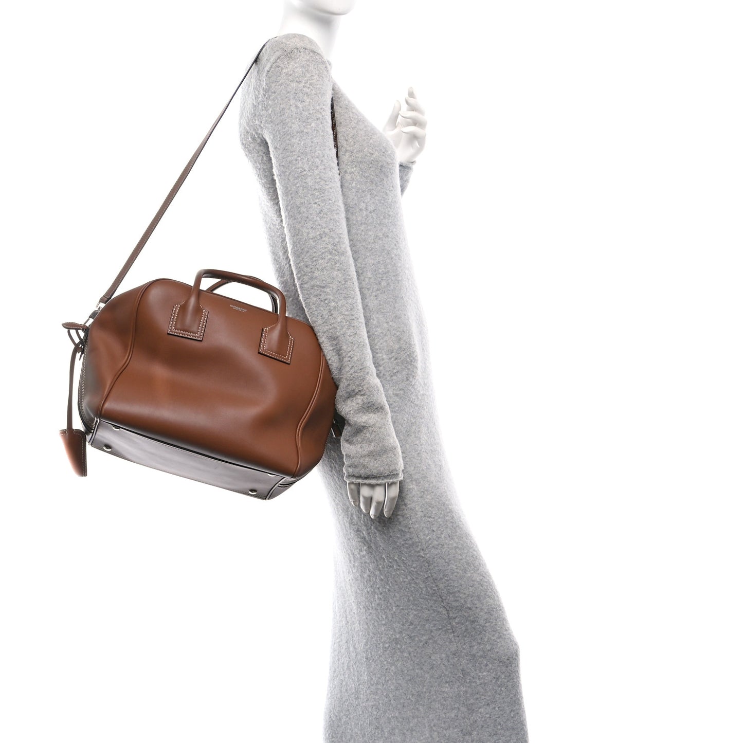 Smooth Calfskin Medium Cube Bowling Bag Malt Brown