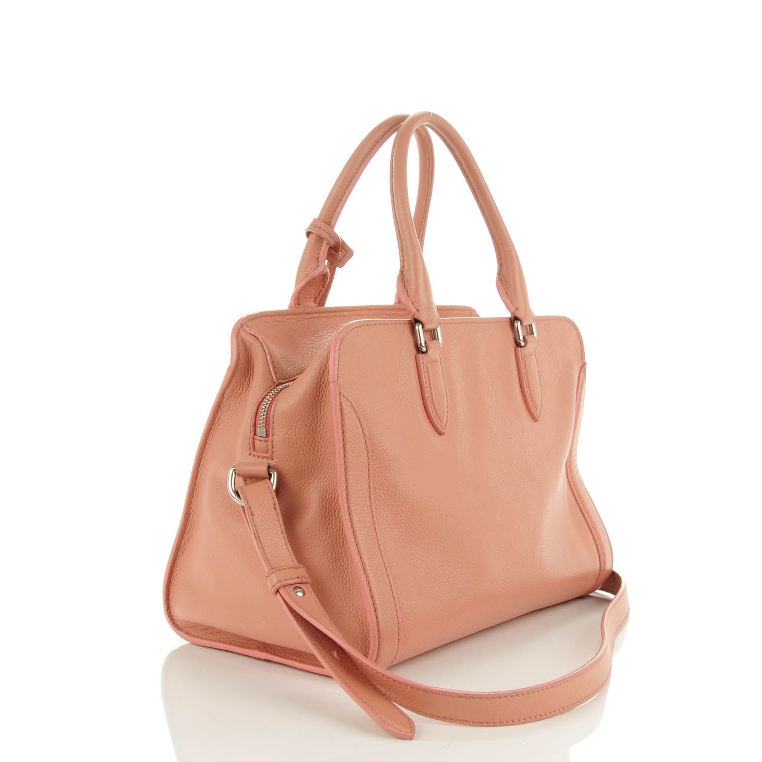 Alexander McQueen Pebbled Calfskin Small Skull Padlock Zip Around Tote Pink 3 of 8