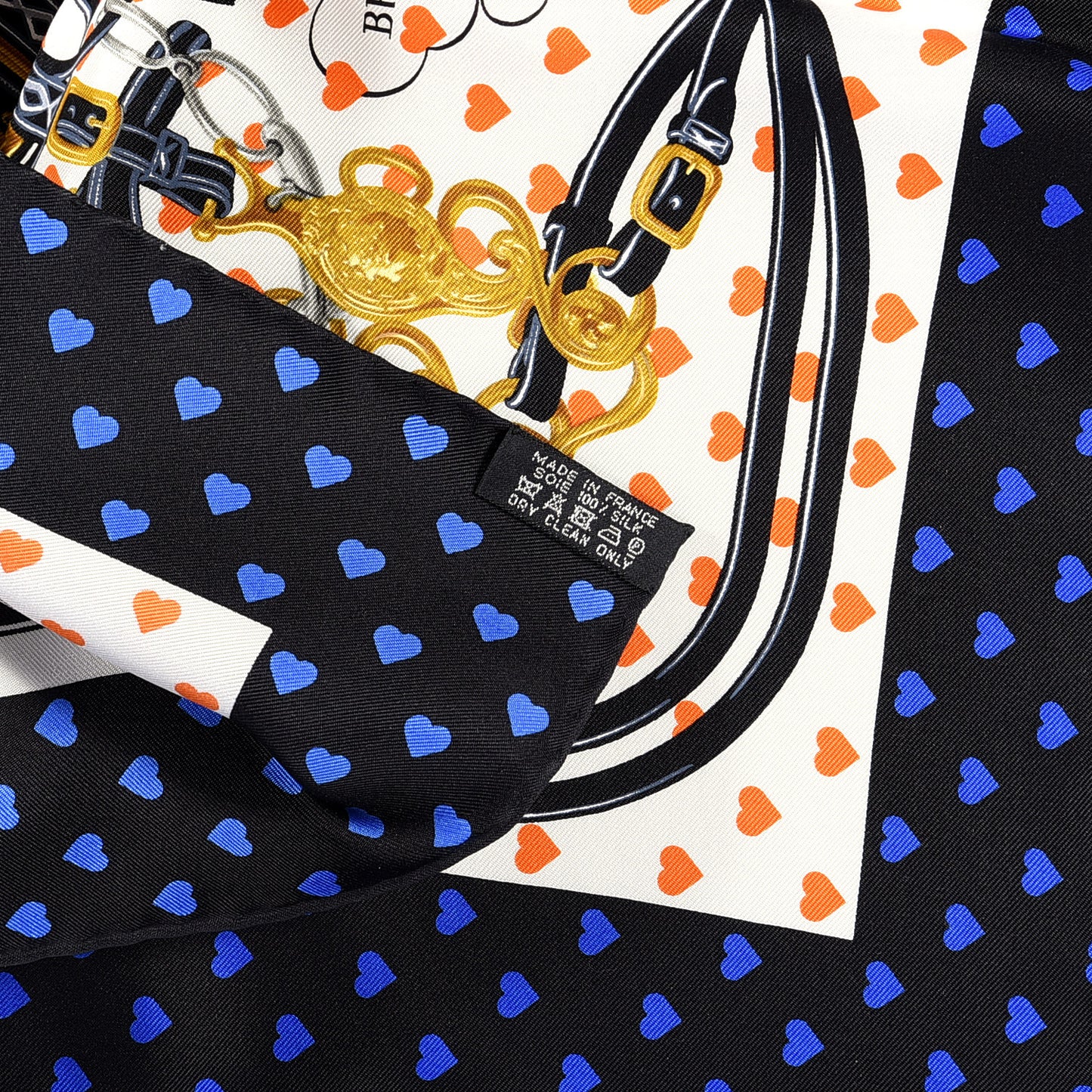 Silk Brides De Gala Love Pocket Square Black White Orange