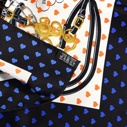 Hermes Silk Brides De Gala Love Pocket Square Black White Orange 3 of 3