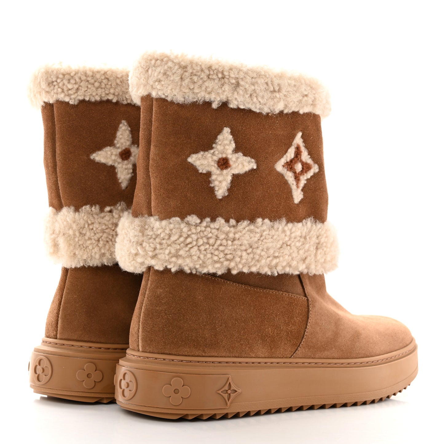 Suede Calfskin Shearling Snowdrop Flat Ankle Boot 40 Cognac