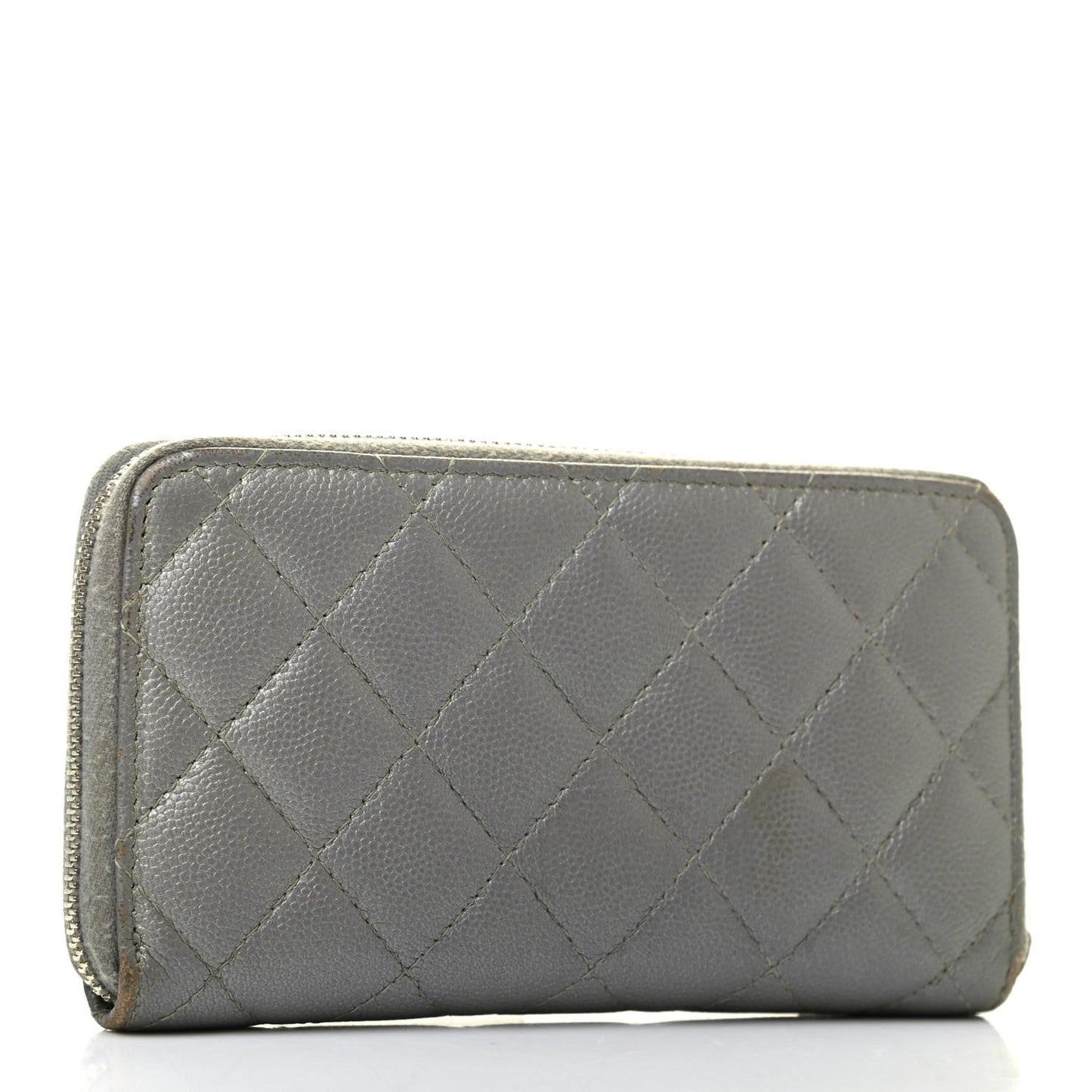 Metallic Caviar Quilted Medium Maxi CC Zip Around Wallet Grey