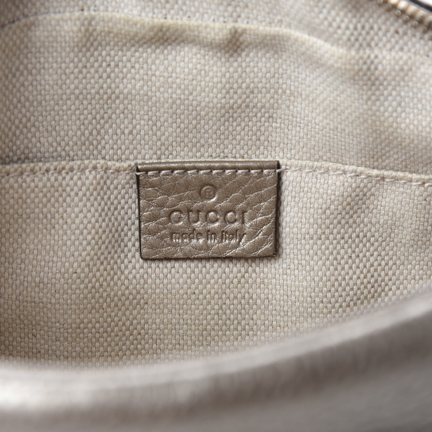 Metallic Pebbled Calfskin Small Soho Disco Bag Golden Beige