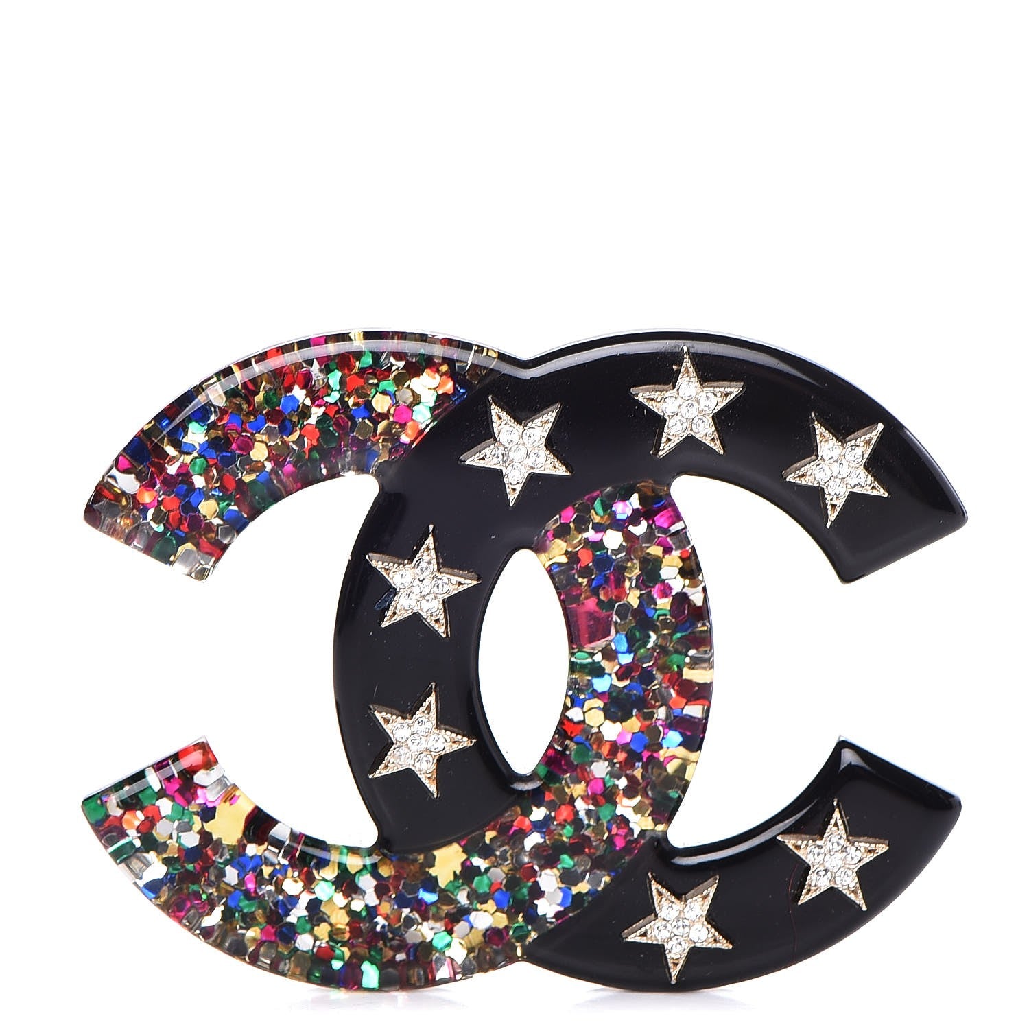Chanel Resin Glitter Crystal CC Star Brooch Multicolor 1 of 5