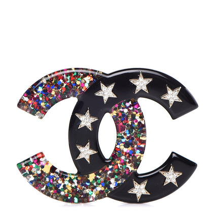 Chanel Resin Glitter Crystal CC Star Brooch Multicolor 1 of 5