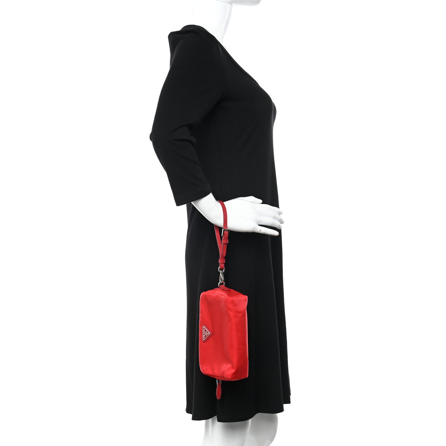 Prada Tessuto Nylon Vela Saffiano Necessaire Wristlet Pouch Rosso 2 of 10