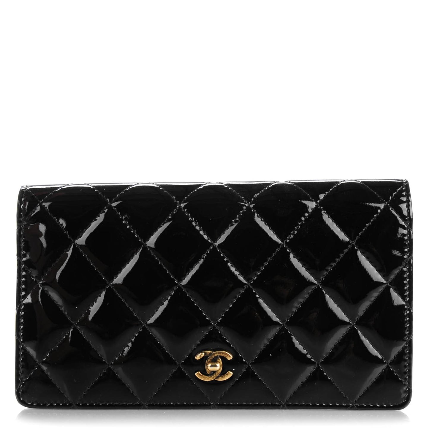 Patent Calfskin Quilted Yen Wallet Black
