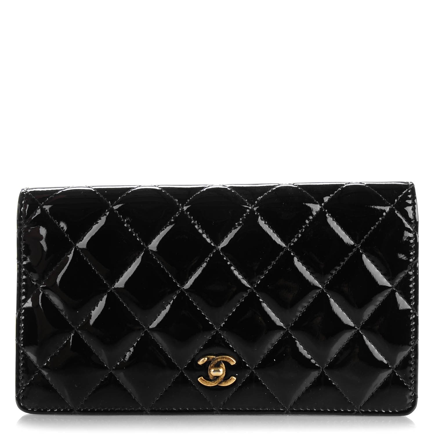 Chanel Patent Calfskin Quilted Yen Wallet Black 1 of 8