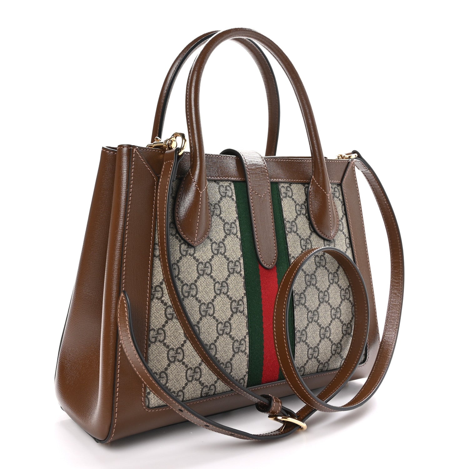 Gucci GG Supreme Monogram Azalea Calfskin Web Medium Jackie 1961 Tote Beige Ebony Brown Sugar 3 of 11