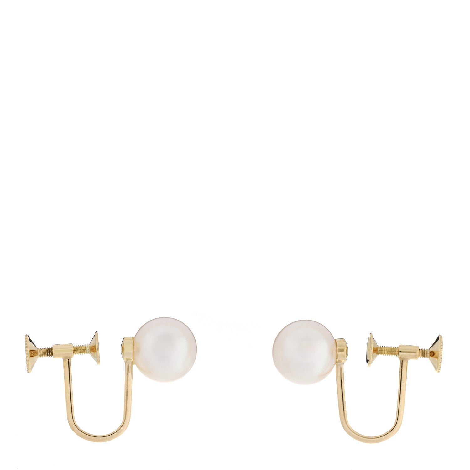 Mikimoto 18K Yellow Gold Akoya Cultured Pearl 7-7.5mm Screw Back Earrings 3 of 4