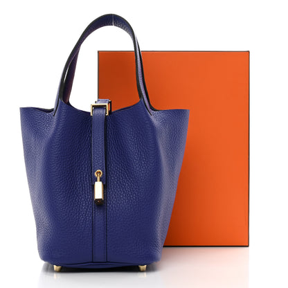 Hermes Taurillon Clemence Picotin Lock 18 PM Bleu Electrique 11 of 11