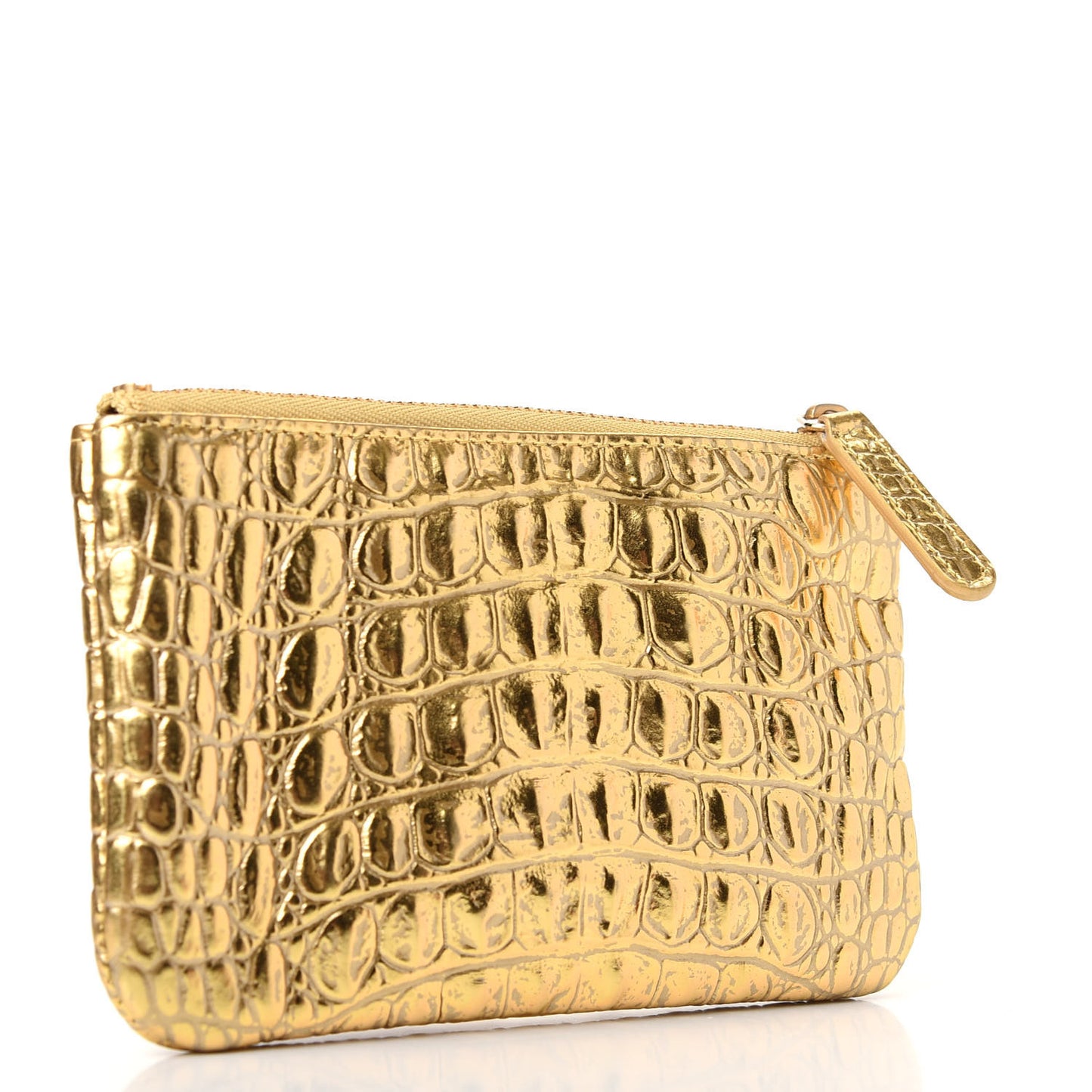 Metallic Calfskin Crocodile Embossed Cocodile Cosmetic Case Gold