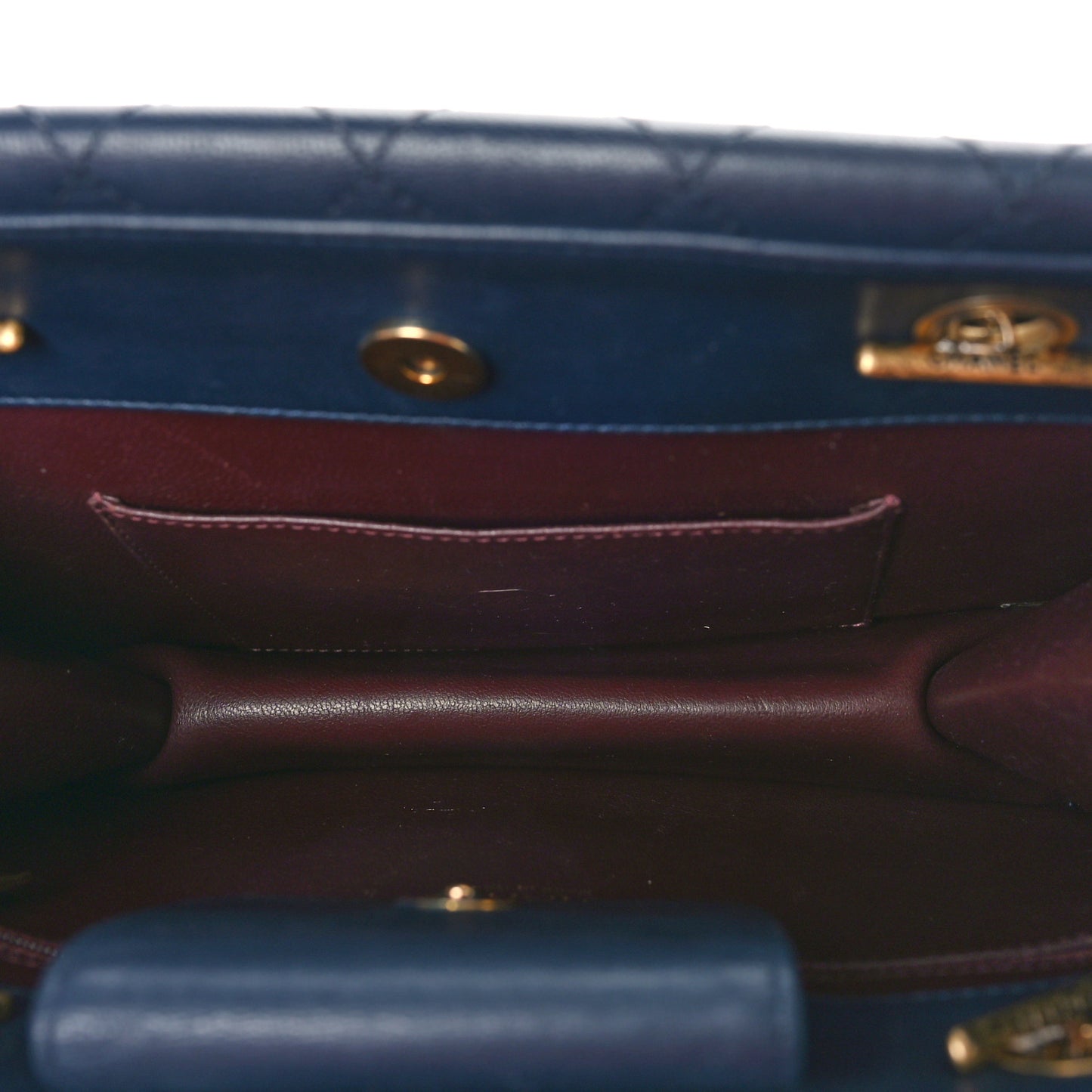 Sheepskin Quilted Small Beauty Lock Shopping Tote Navy Blue
