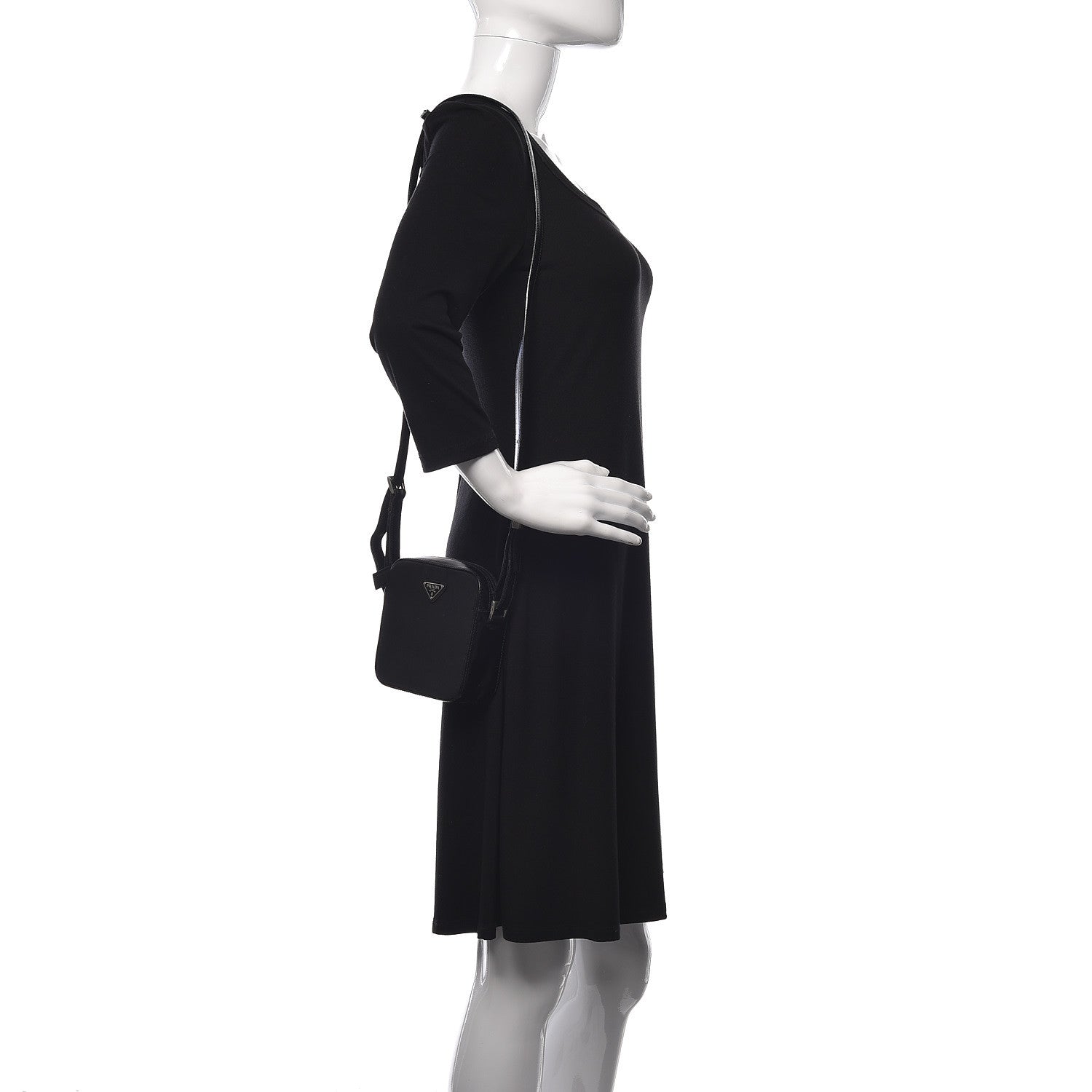 Prada Tessuto Nylon Glace Calfskin Crossbody Bag Black 2 of 11
