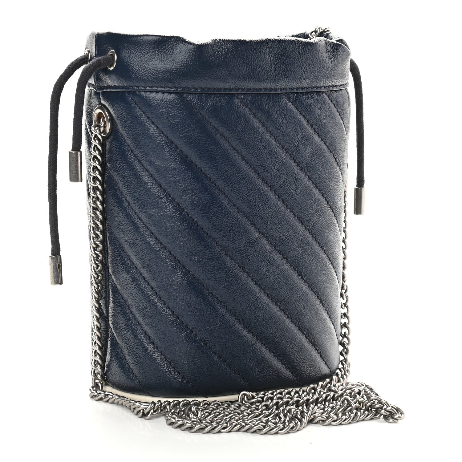 Gucci Vintage Effect Calfskin Matelasse Diagonal Mini Torchon GG Marmont 2.0 Bucket Bag Blue Agata Mystic White 2 of 9
