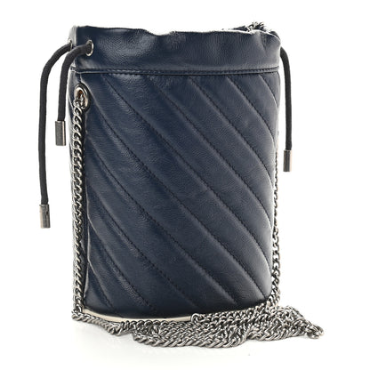 Gucci Vintage Effect Calfskin Matelasse Diagonal Mini Torchon GG Marmont 2.0 Bucket Bag Blue Agata Mystic White 2 of 9
