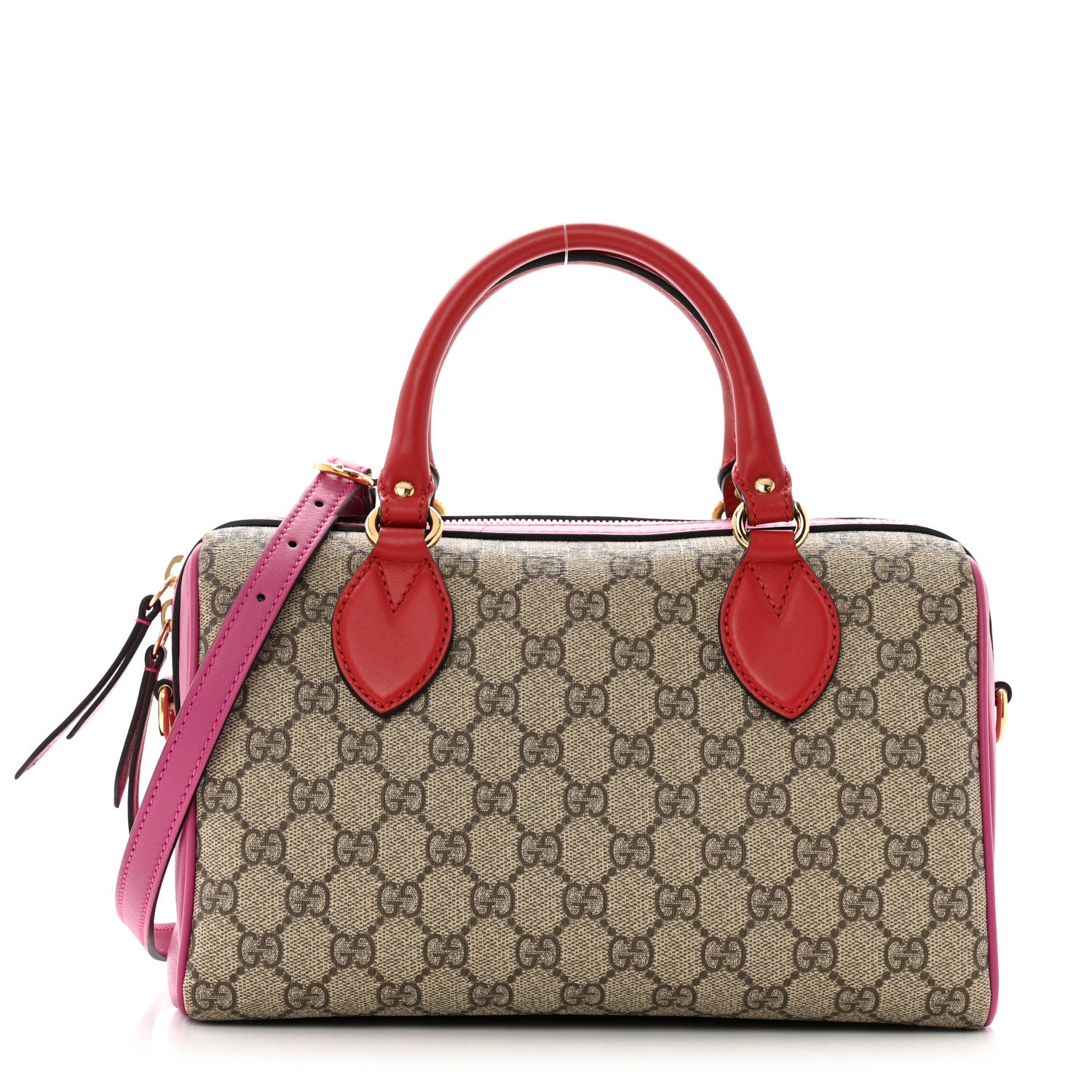 Gucci GG Supreme Monogram Moon Calfskin Small Boston Beige Ebony Hibiscus Red New Rosette 1 of 12