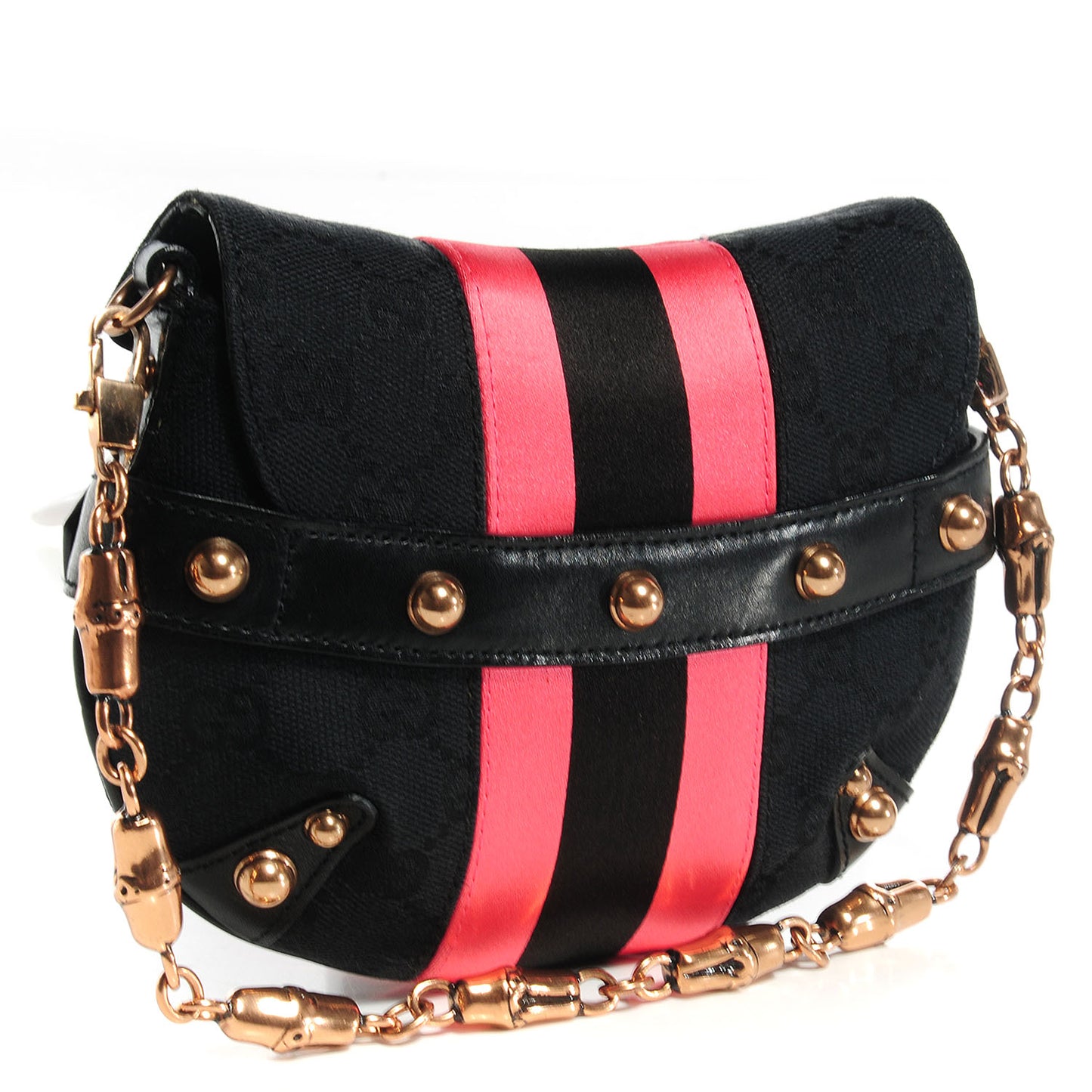 Monogram Horsebit Web Flap Bag Black Pink