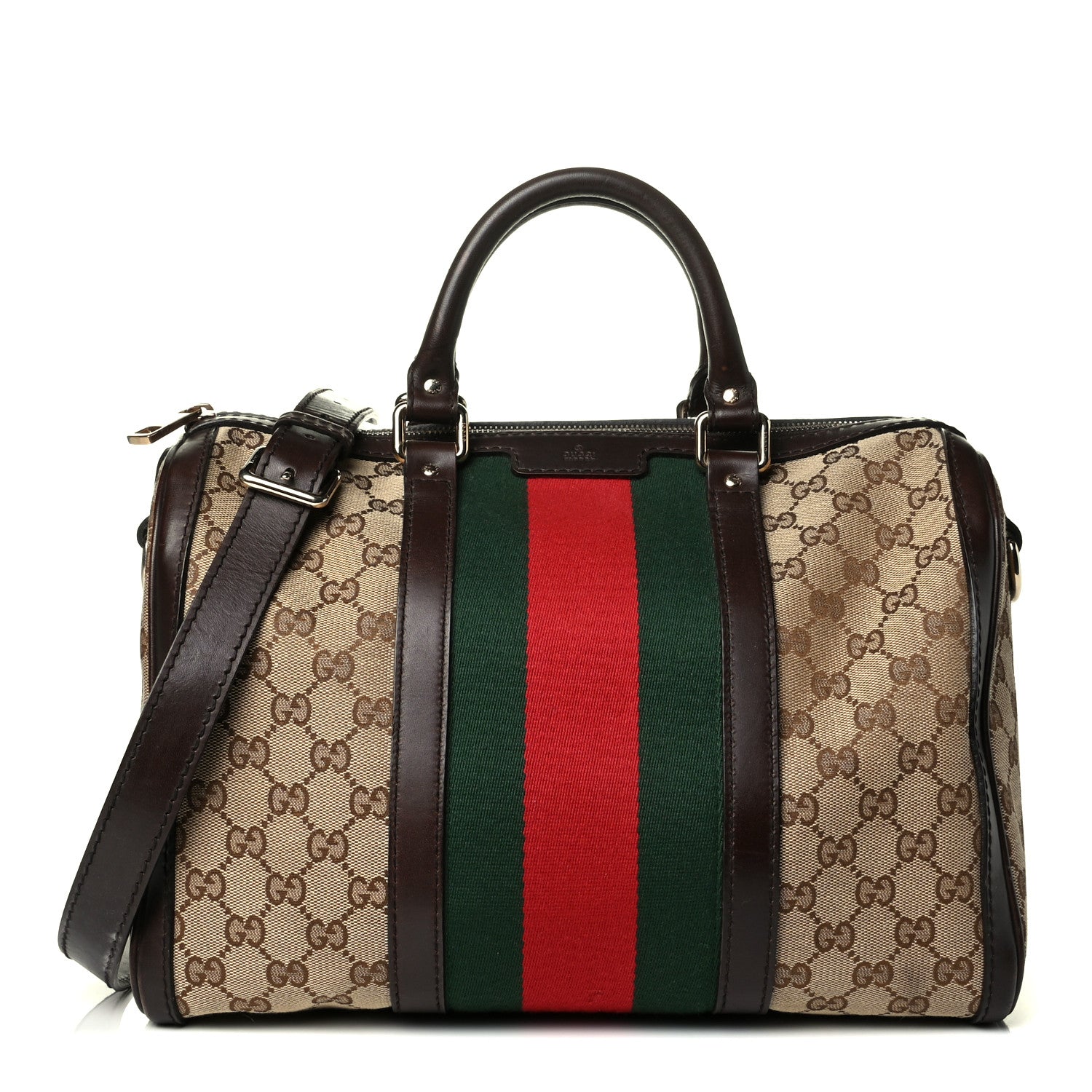 Gucci Monogram Vintage Web Medium Boston Dark Brown 1 of 7
