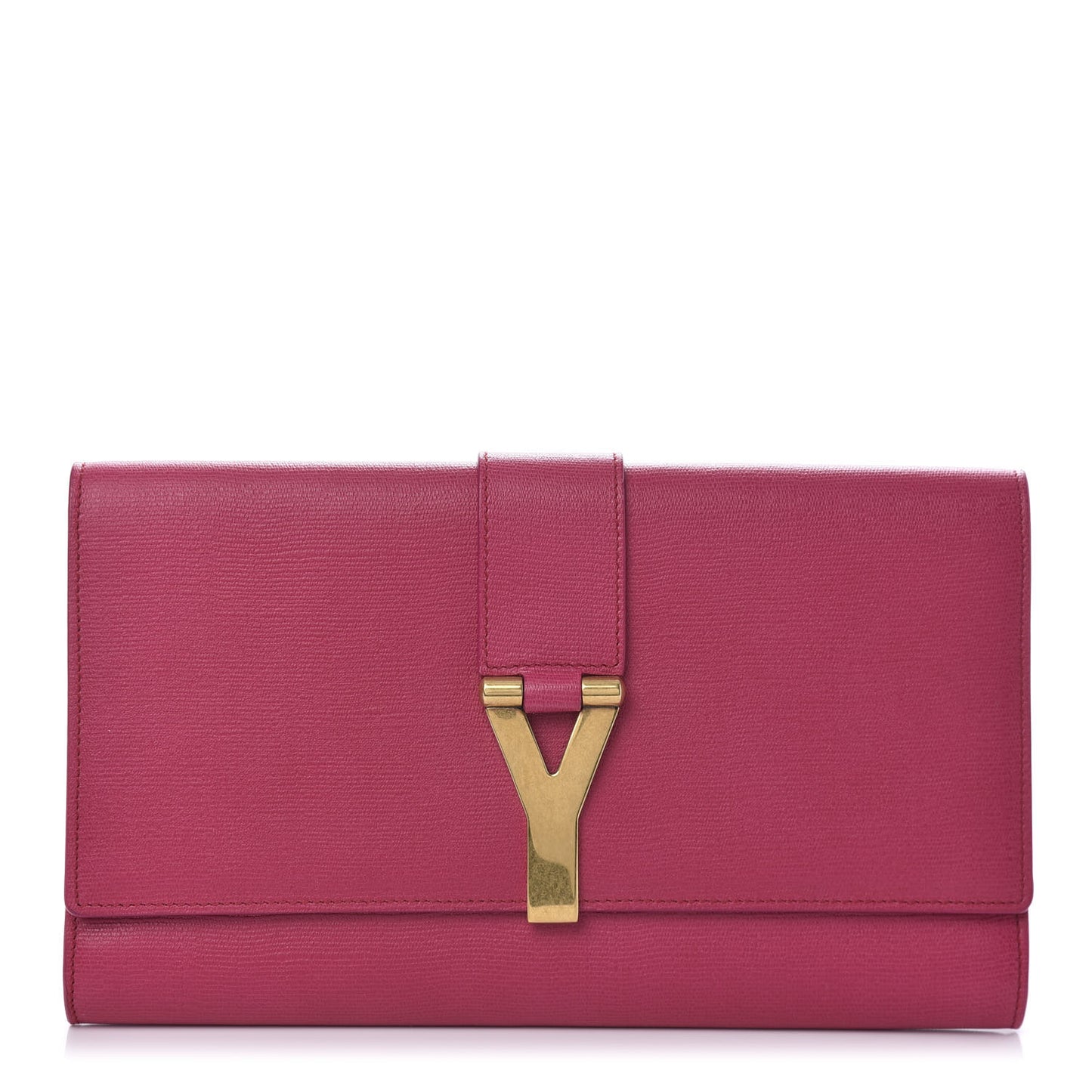 Textured Calfskin Y Ligne Clutch Fuchsia