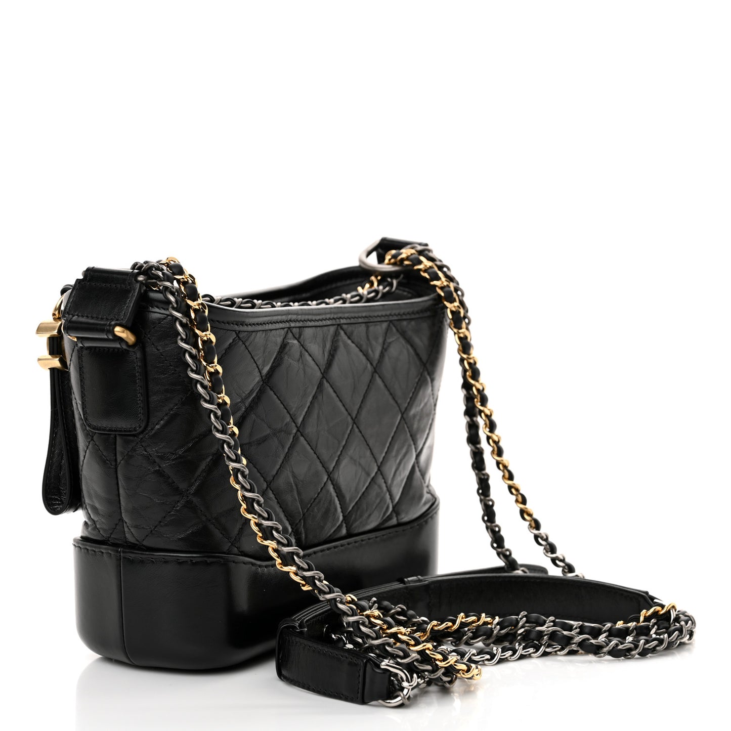 Aged Calfskin Quilted Small Gabrielle Hobo Black