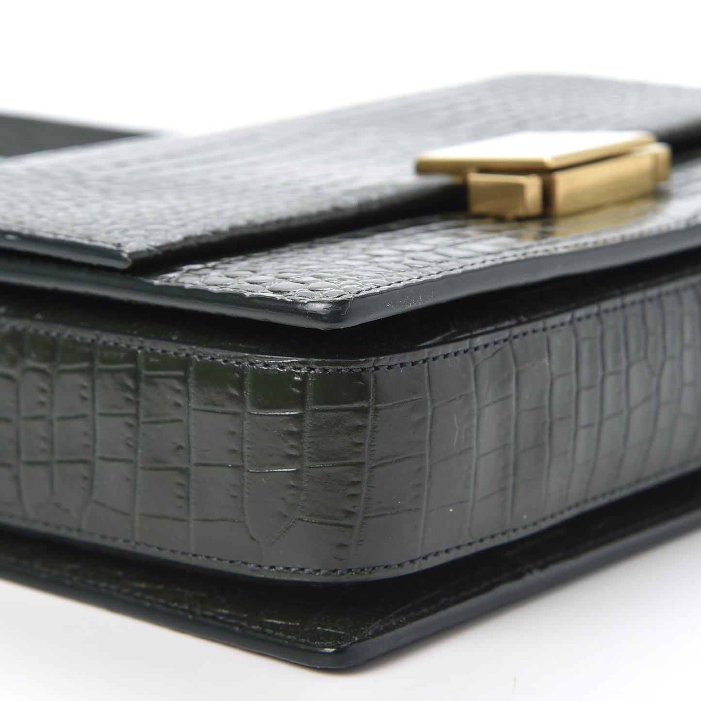 Calfskin Crocodile Embossed Medium Bellechasse Satchel Dark Green
