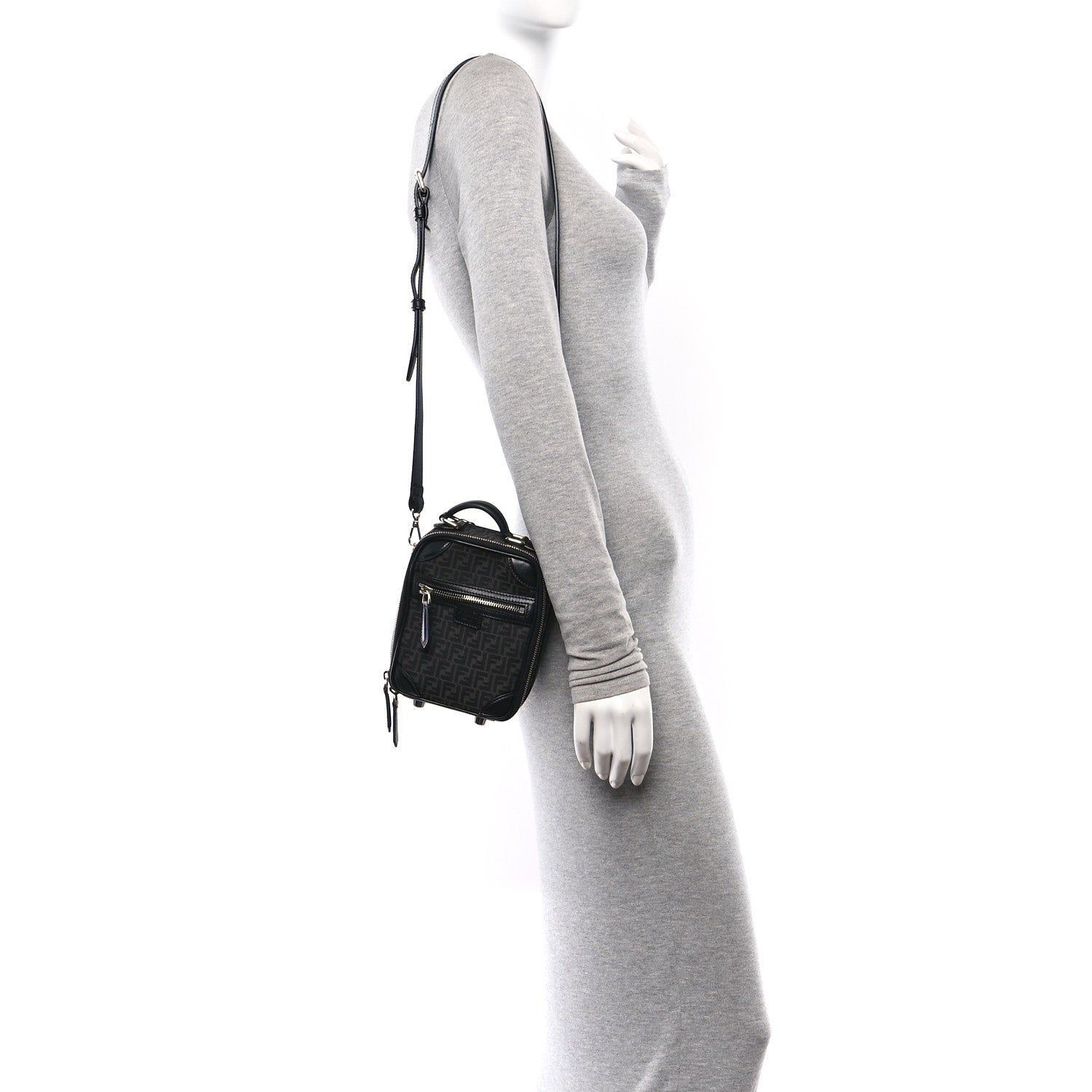 Fendi Recycled Fabric Jacquard Vitello Astro Micro FF Mini Trolley Bag Asfalto Black 2 of 11