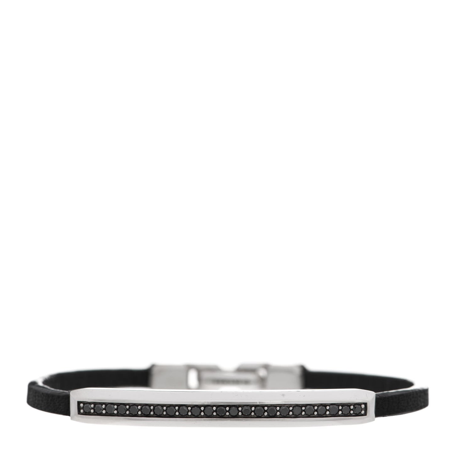 Sterling Silver Black Diamond Leather Mens Streamline ID Bracelet