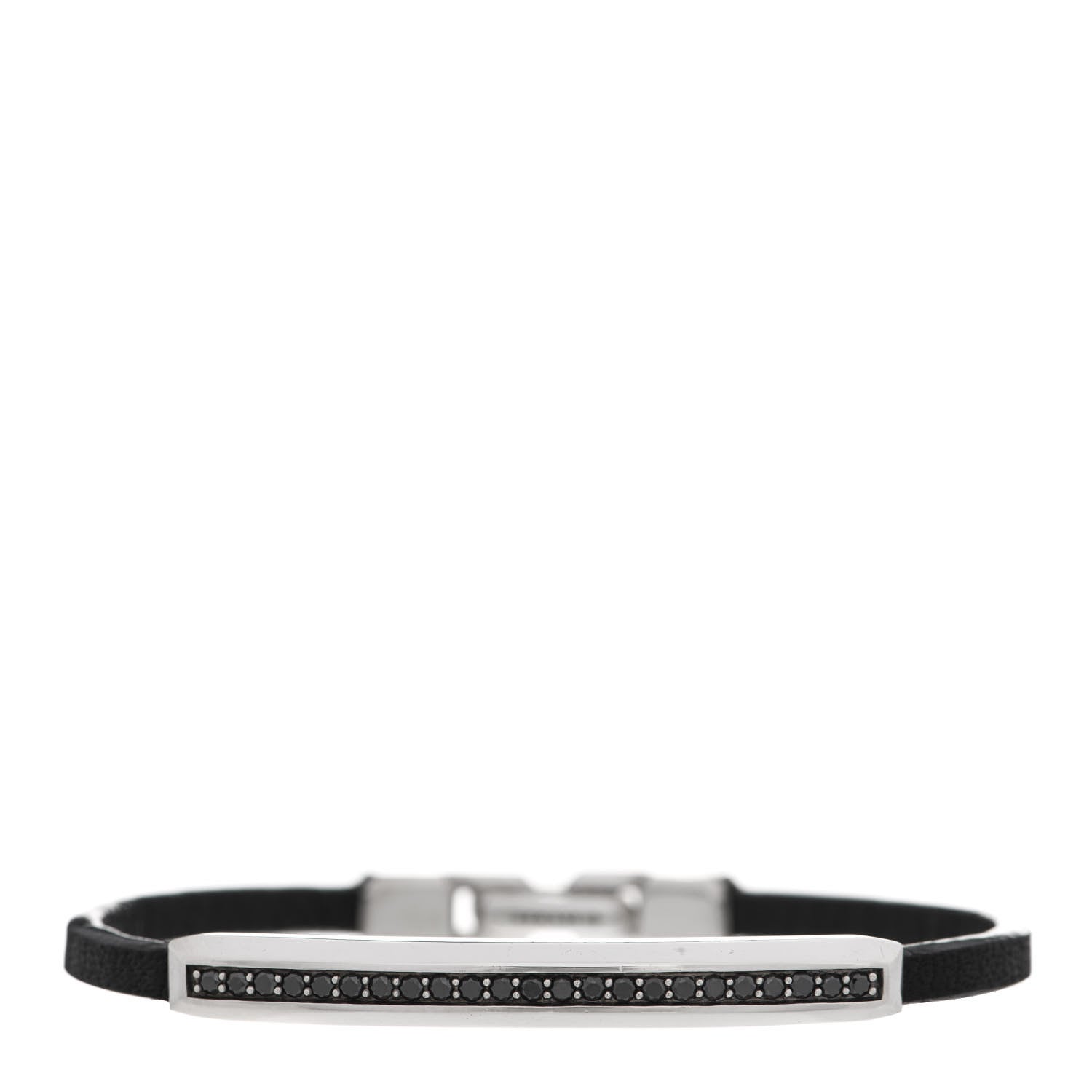 David Yurman Sterling Silver Black Diamond Leather Mens Streamline ID Bracelet 1 of 4