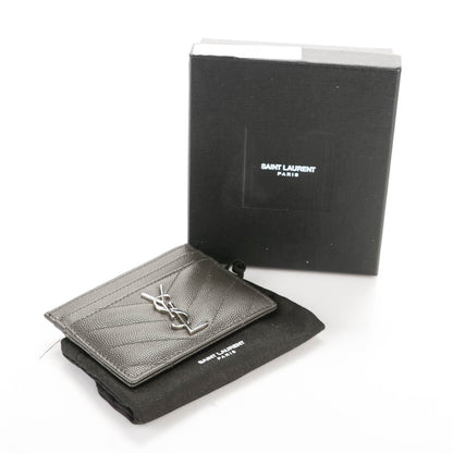 Saint Laurent Grain De Poudre Matelasse Chevron Monogram Card Case Coal 4 of 7