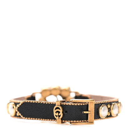 Gucci Metal Calfskin Pearl Double G Bracelet Black 3 of 5