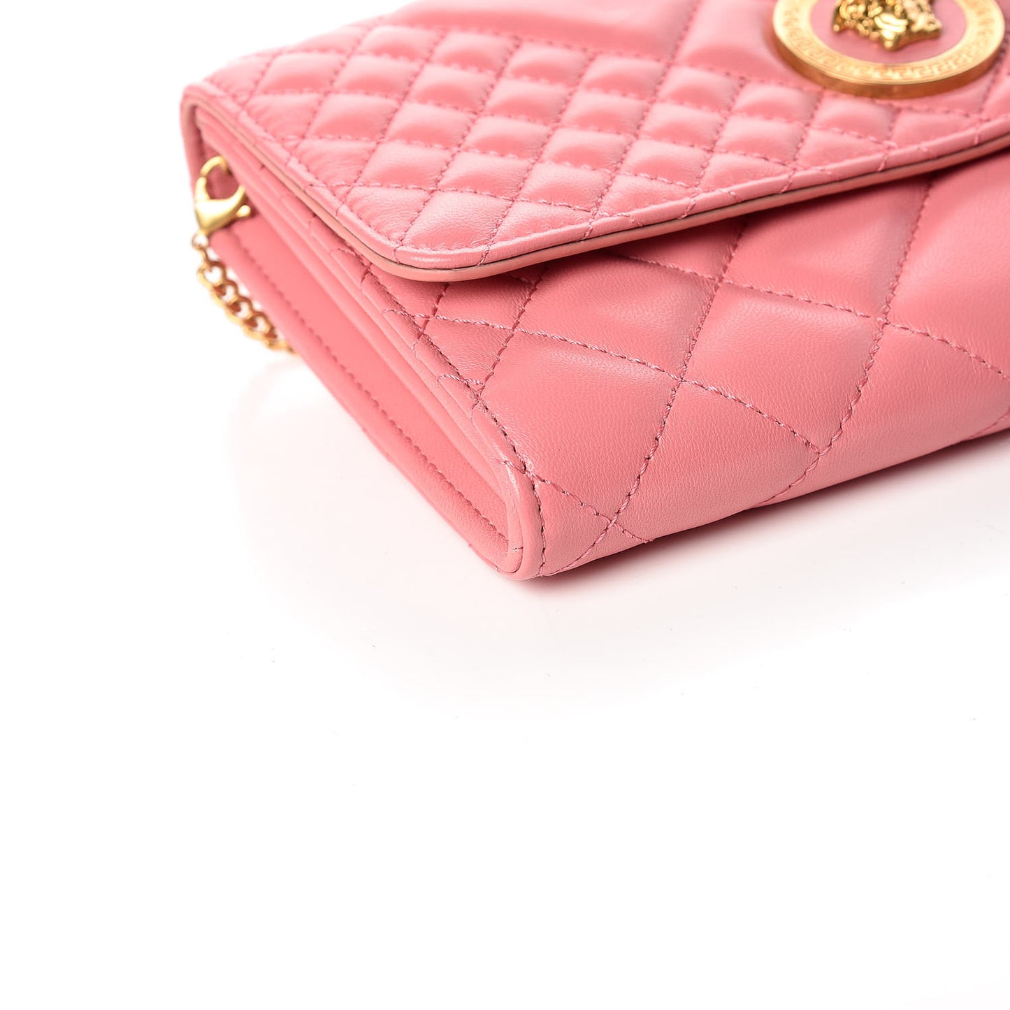 Calfskin Icon Quilted Wallet On Chain Crossbody Pink