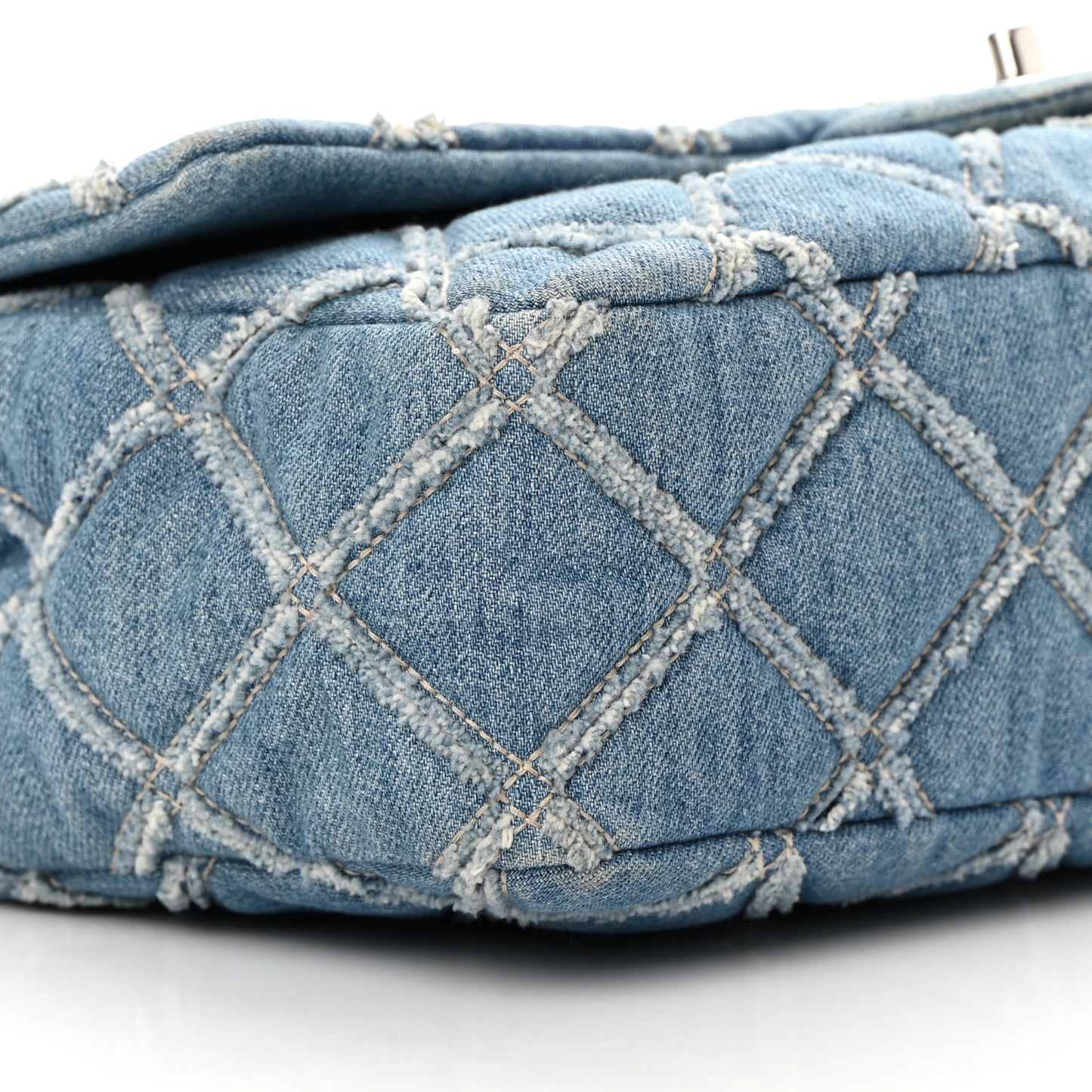 Frayed Denim Quilted Large Blue Chip Flap Blue