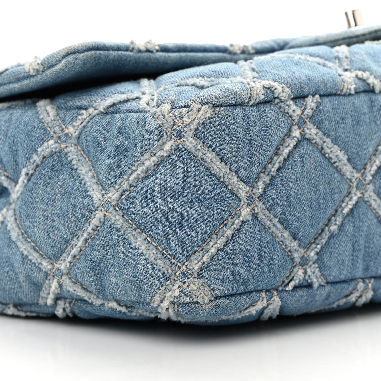 Chanel Frayed Denim Quilted Large Blue Chip Flap Blue 9 of 13
