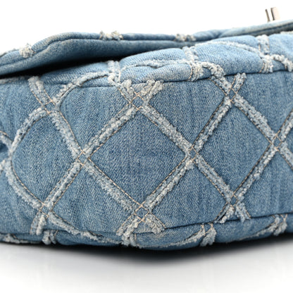Chanel Frayed Denim Quilted Large Blue Chip Flap Blue 9 of 13