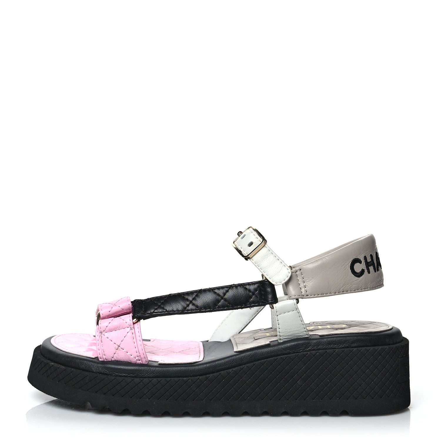 Chanel Lambskin Quilted CC Logo Platform Sandals 38 Black White Pink 1 of 9