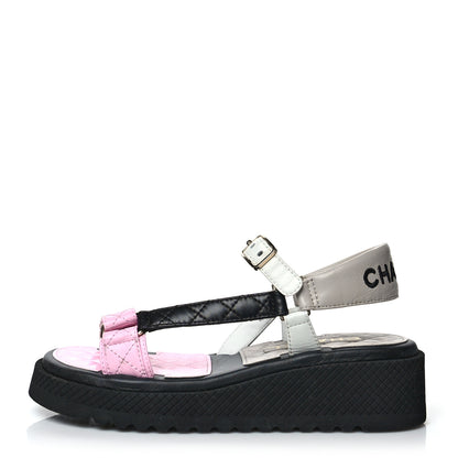 Chanel Lambskin Quilted CC Logo Platform Sandals 38 Black White Pink 1 of 9