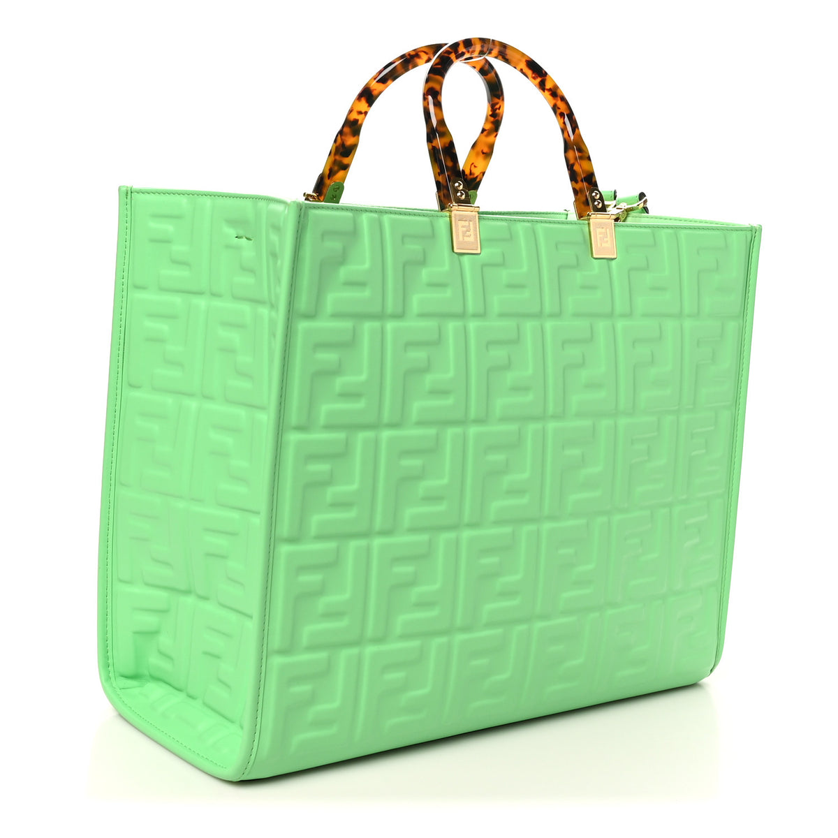 Fendi Vitello Plexiglass FF Embossed Medium Fendi Sunshine Shopper Tote Edamame 3 of 9
