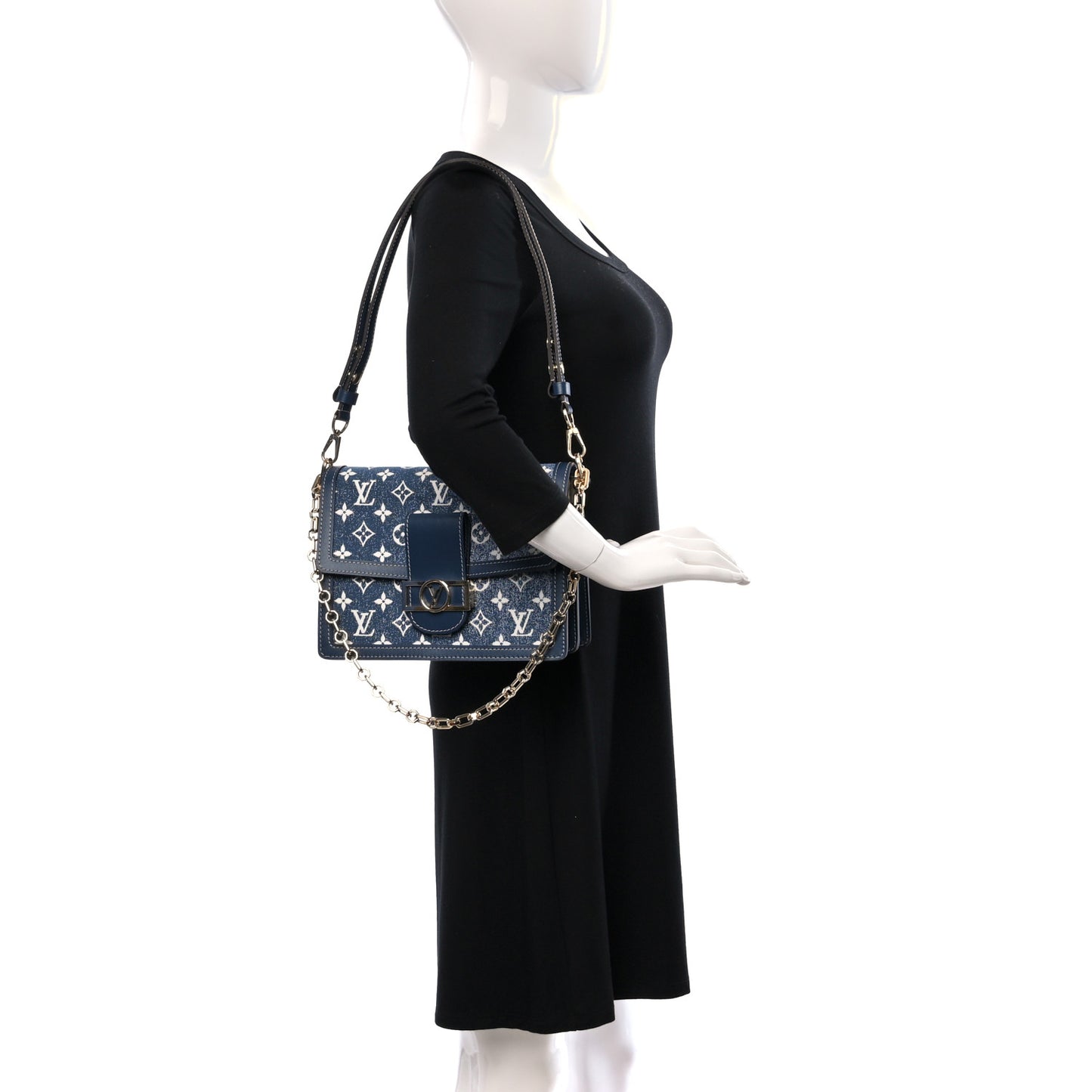 Denim Monogram Jacquard Dauphine MM Bleu