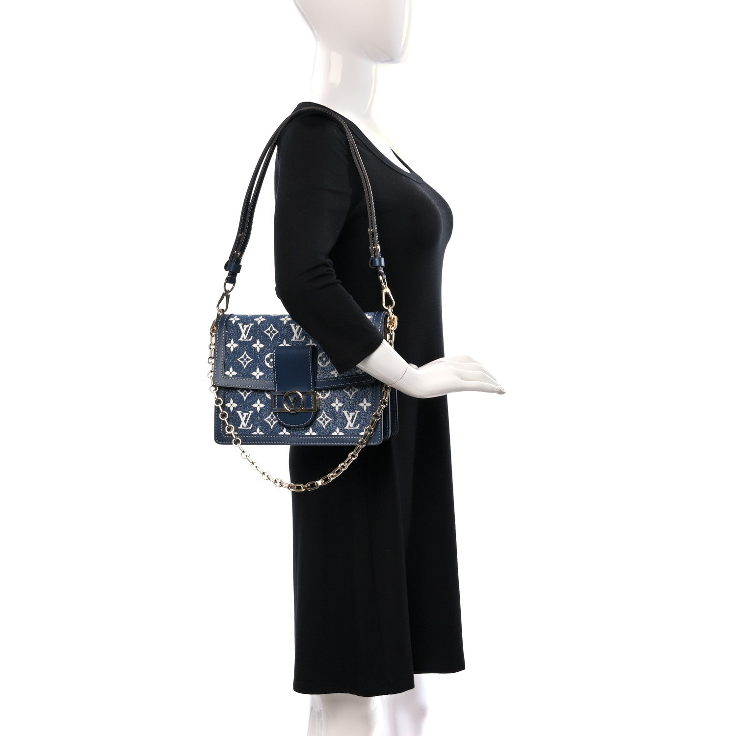 Louis Vuitton Denim Monogram Jacquard Dauphine MM Bleu 2 of 6