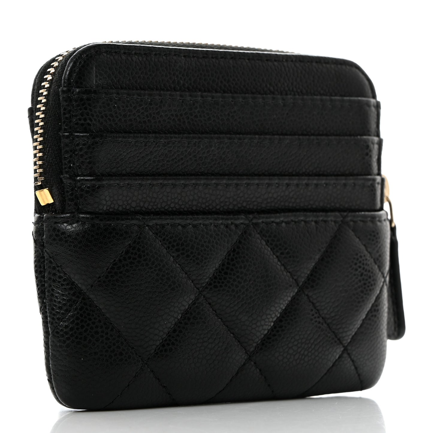 Caviar Quilted Zip Card Holder Wallet Black