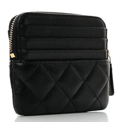 Chanel Caviar Quilted Zip Card Holder Wallet Black 3 of 8