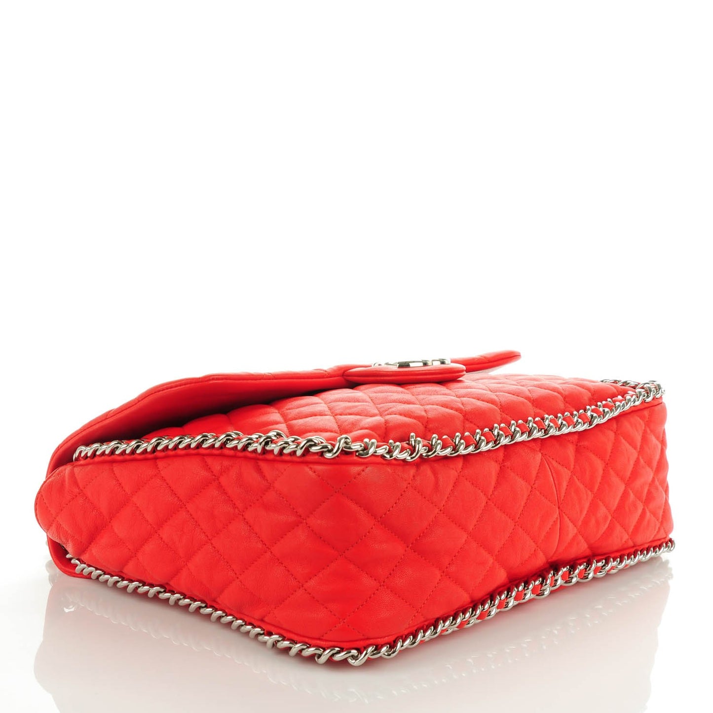 Washed Lambskin Quilted Maxi Chain Around Flap Red