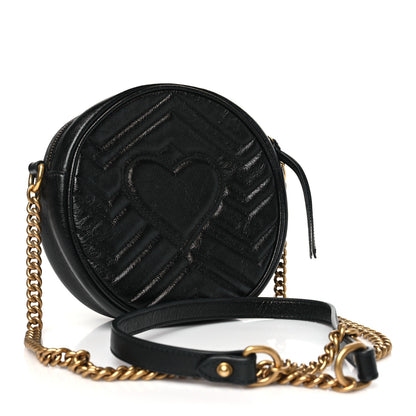 Gucci Azalea Calfskin Matelasse Heart Mini GG Marmont Round Shoulder Bag Black 3 of 11
