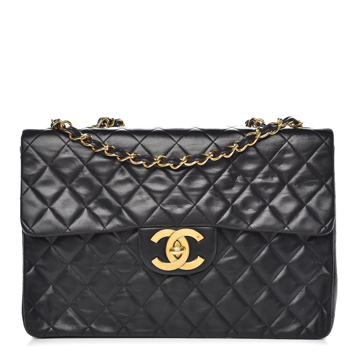 Lambskin Quilted XL Jumbo Single Flap Black